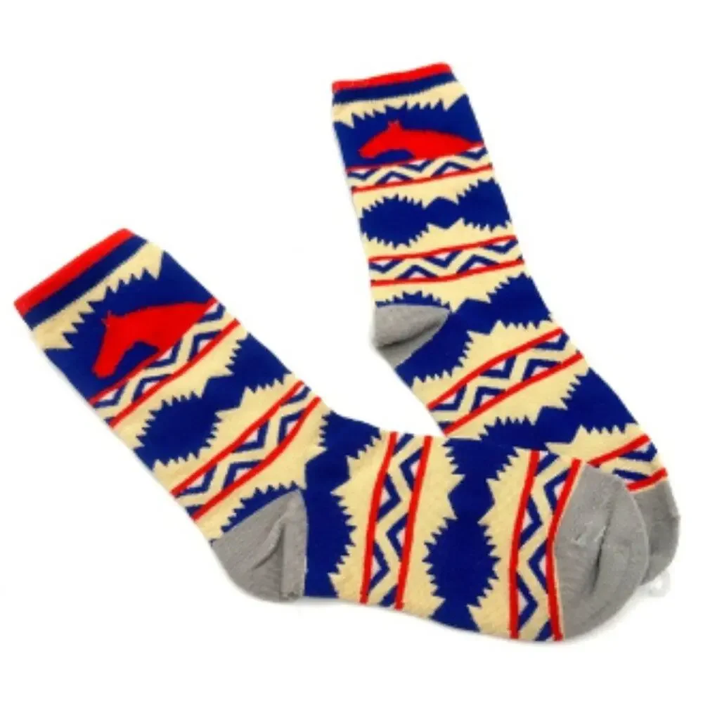 Vintage Red & Blue Woven Horse Head Ski Socks Winter Wear Western Kentucky Derby